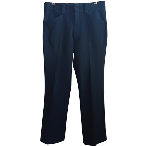 33x29 Vintage 70's Pants Farah Mens Black Textured Herringbone Dress Steel Zip - Picture 1 of 5